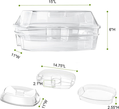IVYHOME 3-Tier Chilled Serving Tray with Lid, 15" Fruit Ice Serving Platter with 4 Compartments, Shrimp Cocktail Serving Dish, Divided Serving Bowl for Parties