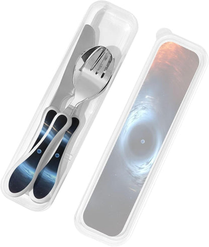 3-Piece Kids Silverware Set With Storage Case, Stainless Steel Reusable Children Safe Knife Spoon Fork Set Blue Eyed Dog Children Flatware Set For Kids Lunch Box
