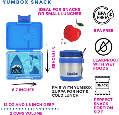 Yumbox Snack Box, 3 Compartments, Leakproof, Glitter Blue | Built-In Dip Well | Removable Compartment Tray | Easy-Open Single Latch | Lightweight & Compact | Perfect for Snacks & Sides