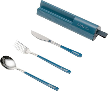 Travel Utensils Set, 4pcs Stainless Steel Reusable Cutlery, Portable Silverware Lunch Box for Camping and Office, Include Fork Spoon Knife with Case