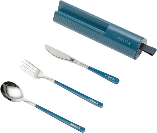 Travel Utensils Set, 4pcs Stainless Steel Reusable Cutlery, Portable Silverware Lunch Box for Camping and Office, Include Fork Spoon Knife with Case