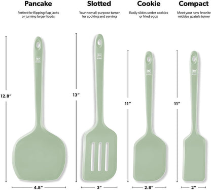 DI ORO Silicone Turner Spatula Set - Kitchen Spatulas for Nonstick Cookware - Cooking Utensils for Flipping Eggs & Pancakes - 600°F Heat-Resistant BPA Free Turners - Dishwasher Safe (4pc, Black)