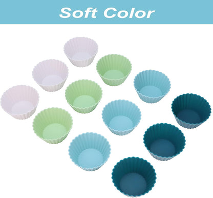 Silicone Baking Muffin Cups 12 Pack, Reusable Cupcake Liners Cake Molds, BPA Free, Dishwasher Safe(White, Green, Navy, Dusty Blue)