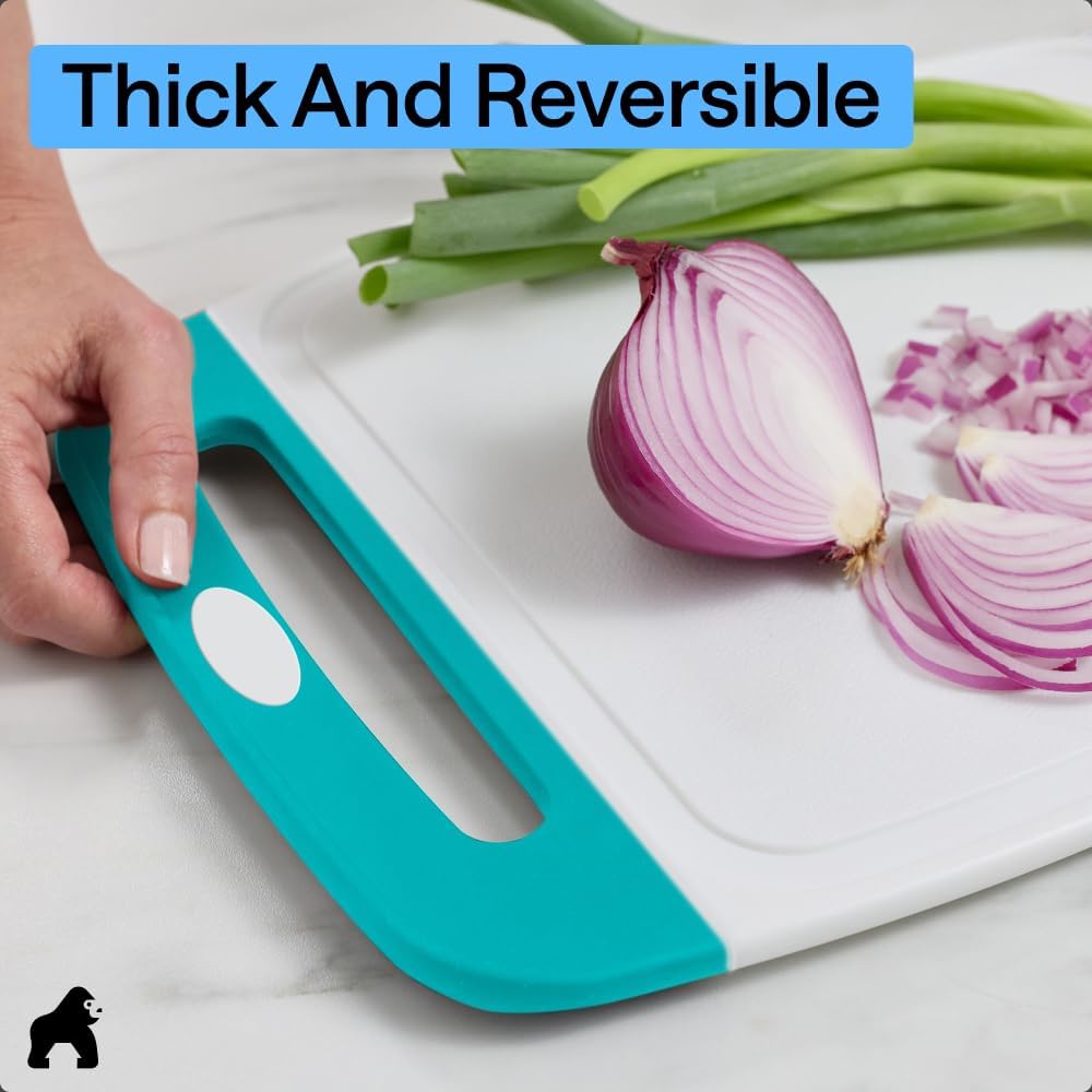 GORILLA GRIP BPA-Free Reversible Kitchen Cutting Board Set of 3, US Designed, Nonporous, Juice Grooves Catch Liquid, Slip Resistant Border, Dishwasher Safe, Durable Large Food Chopping Boards, Black