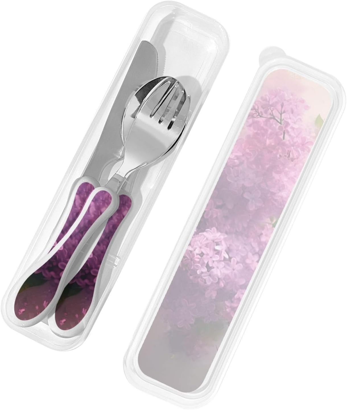 3-Piece Kids Silverware Set With Storage Case, Stainless Steel Reusable Children Safe Knife Spoon Fork Set Easter Bunny Eggs Spring Flower Rabbit Children Flatware Set For Kids Lunch Box