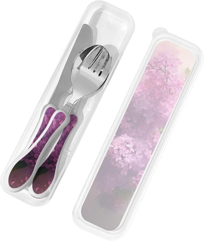 3-Piece Kids Silverware Set With Storage Case, Stainless Steel Reusable Children Safe Knife Spoon Fork Set Easter Bunny Eggs Spring Flower Rabbit Children Flatware Set For Kids Lunch Box