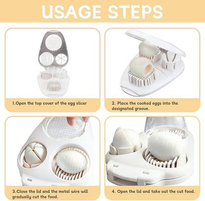 3-in-1 Egg Slicer for Hard Boiled Eggs, Manual Egg Cutter, Dishwasher Safe