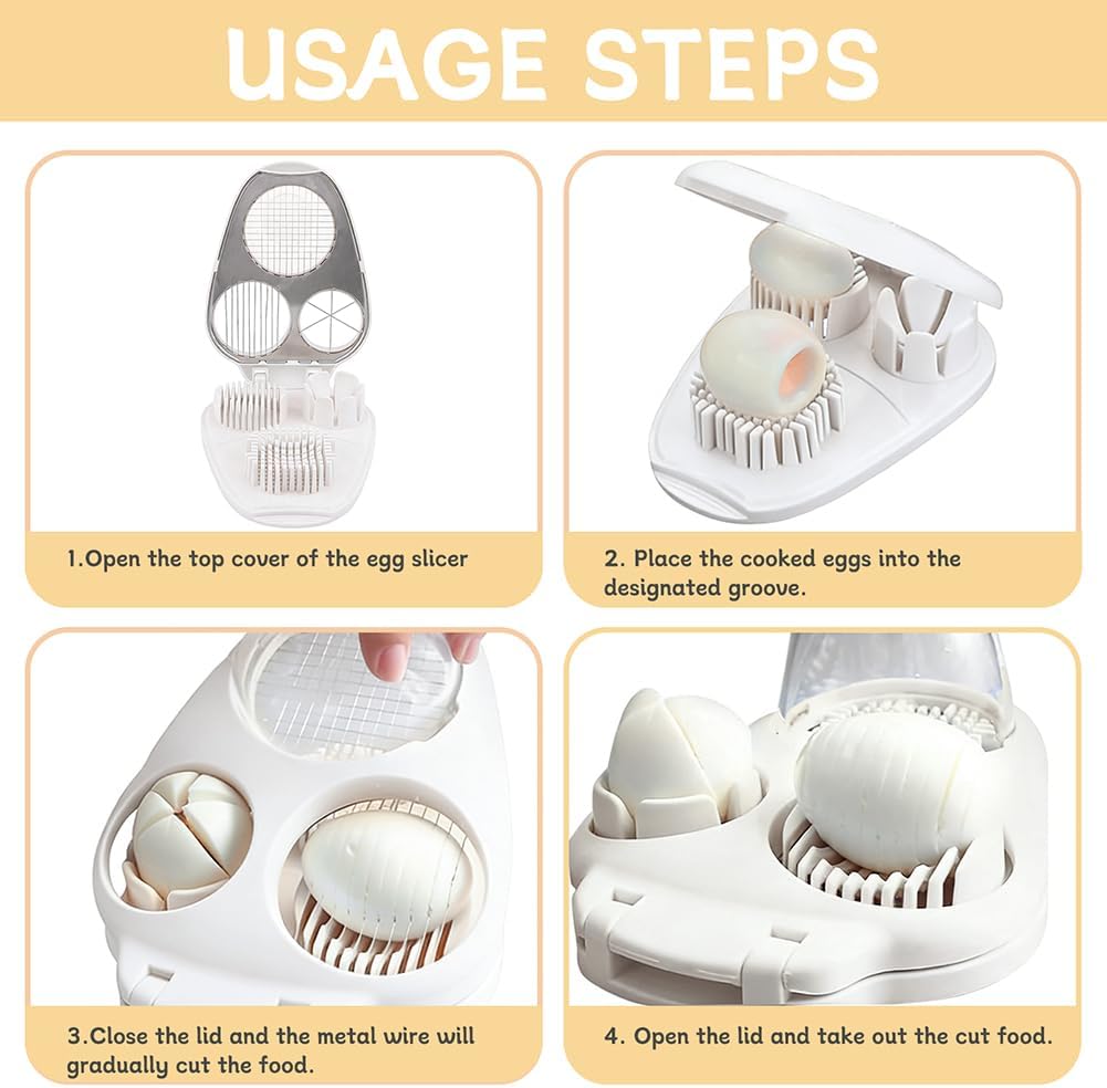 3 in 1 Boiled Egg Slicer, Manual Egg Slicer for Hard Boiled Eggs