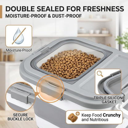 Collapsible Pet Food Storage Container, Airtight Dry Kibble Container with Detachable Wheels and Handle Storage Bin, Foldable Dog Cat Food Holder for Pantry Organization, 38.5 lbs