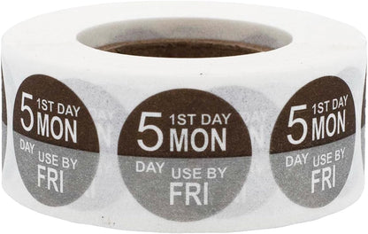 Dissolvable Tuesday Through Saturday 5 Day Food Rotation Labels, 3/4 Inch Use by Stickers, 500 Total Adhesive Labels on a Roll for Restaurant and Kitchen Prep – Made in The USA