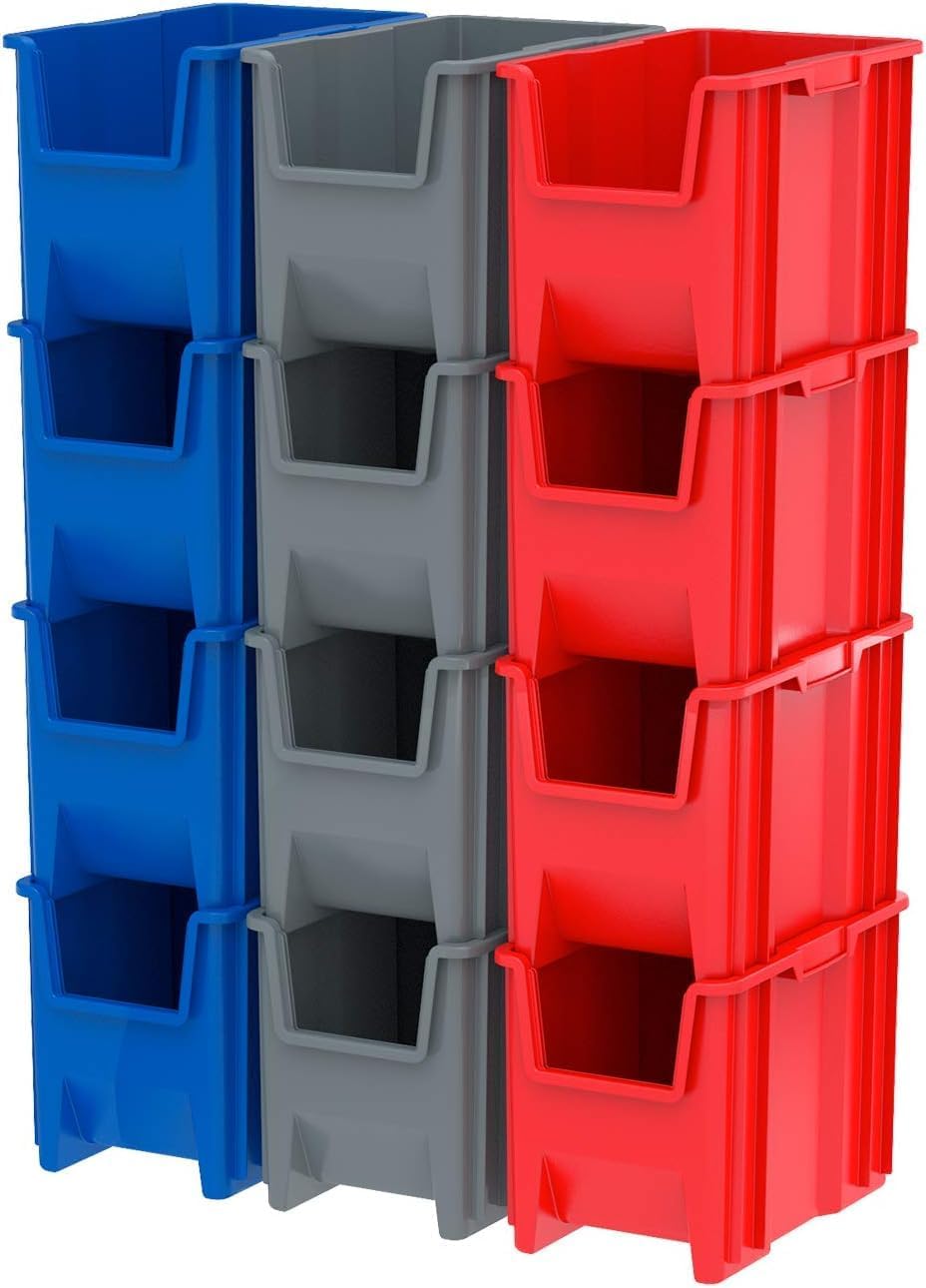 Akro-Mils 13018 Stak-N-Store Stackable Storage Bins, Heavy Duty Garage Storage Containers, Open Front Plastic Organizer for Tools, Shelves, Closet Organizer, 17-1/2" x 16-1/2" x 12-1/2", Clear, 2-Pack