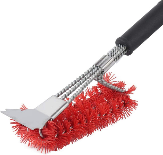 XSUPER Nylon Grill Brush, 3 in 1 Grill Brush & Scraper, Best Nylon Brushes, 18" Barbecue Cleaning Brush for a Cool Grill, Scraper for Grill Cooking Grates,Universal Fit BBQ Grill Accessories