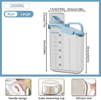 Cereal Containers Dispenser Rice Storage Container Clear Food Storage Containers Measuring Cup Pour Spout With Lids Airtight For Kitchen Grain Dry Food Pet Dog Food Organization（Green 2L）