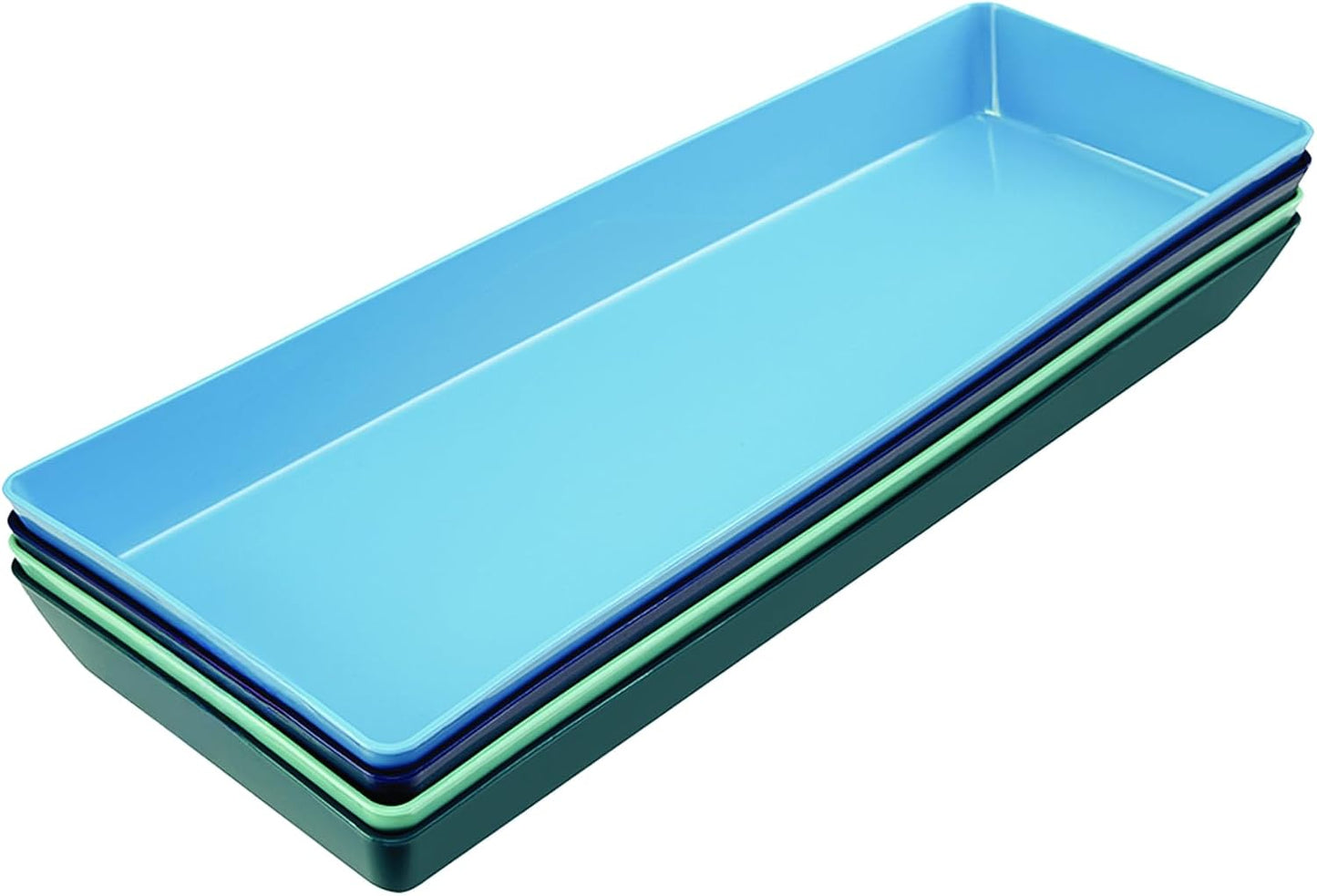 US Acrylic Coastal Plastic Serving Trays (Set of 4) 15” x 10” | Large Unbreakable Reusable Rectangular Party Platters | Serve Appetizers, Fruit, Veggies, & Desserts | BPA-Free & Made in USA