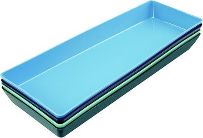 US Acrylic Coastal Plastic Serving Trays (Set of 4) 15” x 10” | Large Unbreakable Reusable Rectangular Party Platters | Serve Appetizers, Fruit, Veggies, & Desserts | BPA-Free & Made in USA