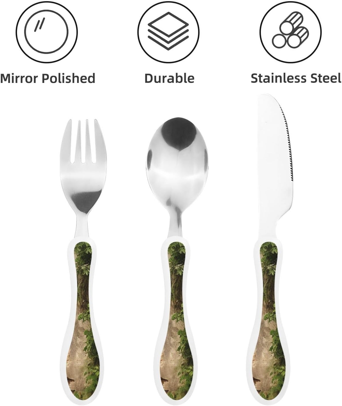 3-Piece Kids Silverware Set With Storage Case, Stainless Steel Reusable Children Safe Knife Spoon Fork Set Tropical Sunset Seaside Children Flatware Set For Kids Lunch Box