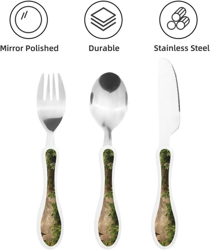 3-Piece Kids Silverware Set With Storage Case, Stainless Steel Reusable Children Safe Knife Spoon Fork Set Tropical Sunset Seaside Children Flatware Set For Kids Lunch Box