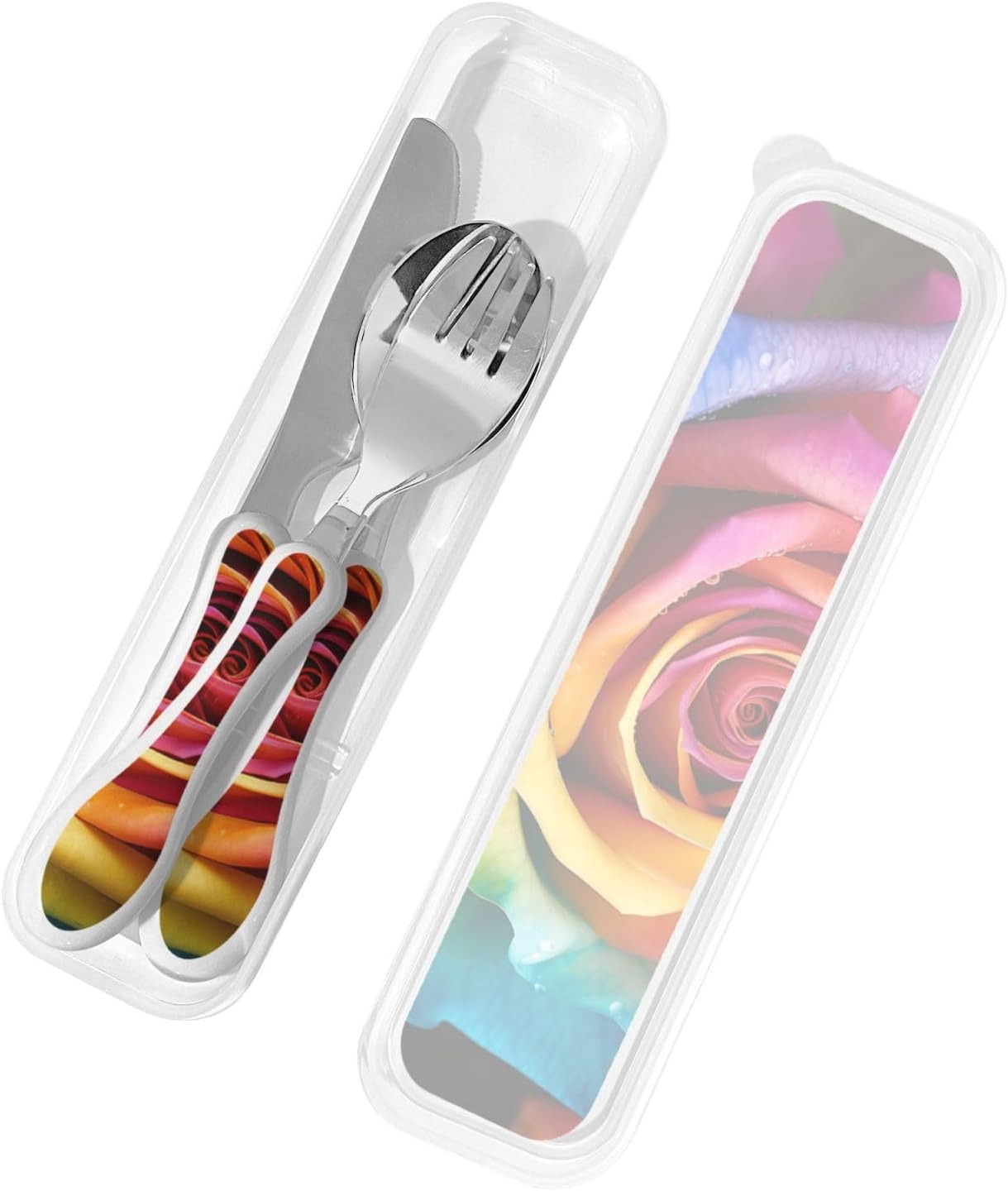 3-Piece Kids Silverware Set With Storage Case, Stainless Steel Reusable Children Safe Knife Spoon Fork Set Blue Active Girl Running Sunset Children Flatware Set For Kids Lunch Box - Colors C