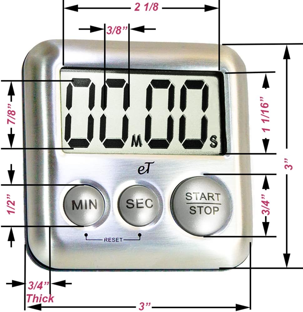 Elegant Digital Kitchen Timer Stainless Steel - Loud Alarm Model eT24 Plum