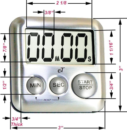 Elegant Digital Kitchen Timer Stainless Steel - Loud Alarm Model eT24 Plum