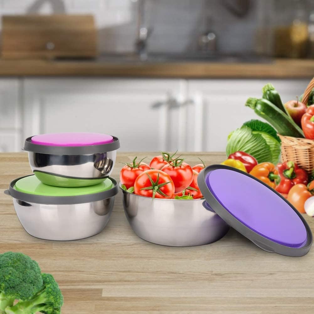 3PCS Mixing Bowls with Lids Set, Seal Bowl Food Storage Box Mixing Bowls Kitchen Tool for Food Prep Fridge Storage (3 Sizes)