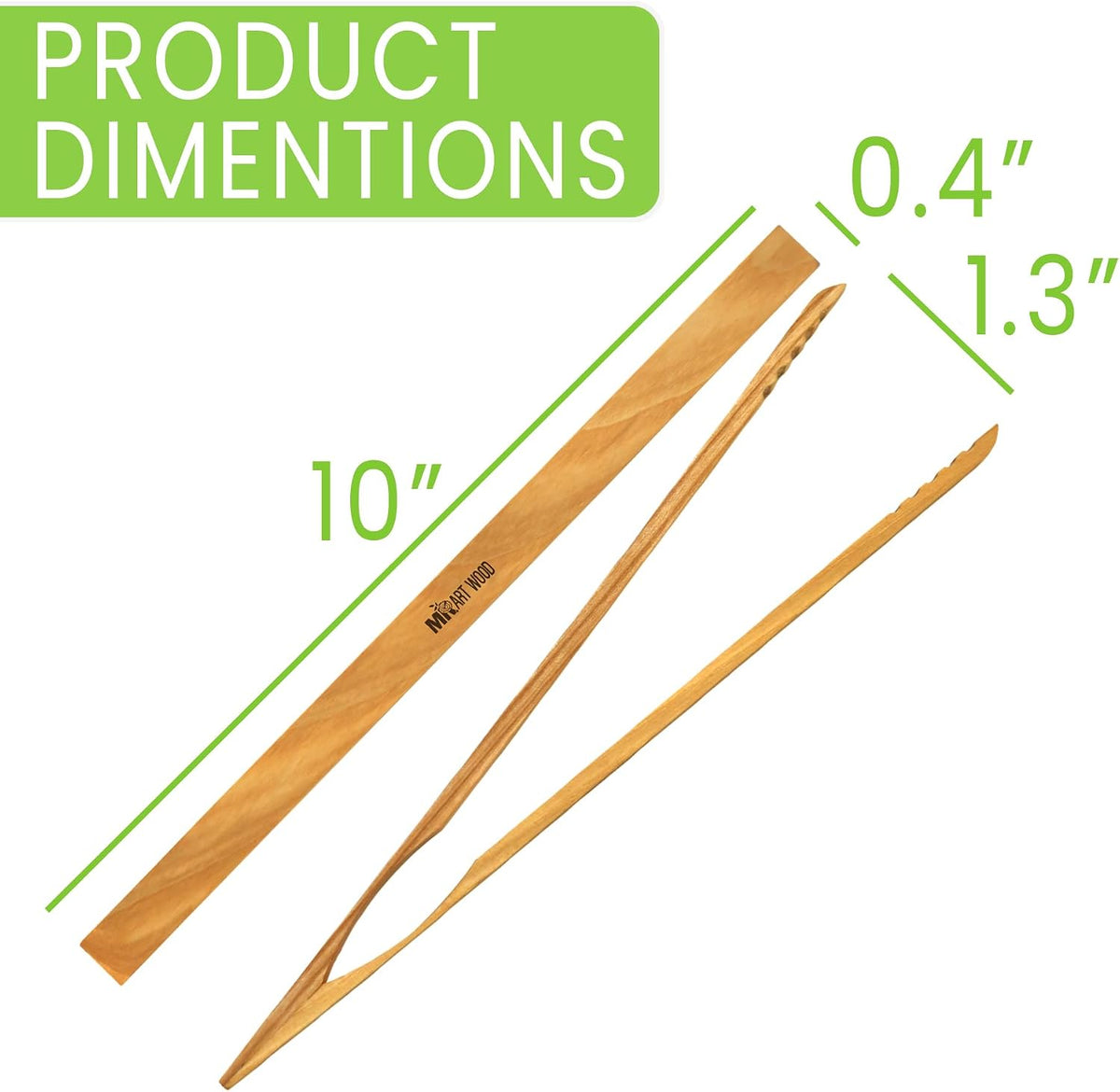 Wooden Tongs for Cooking – Set of 4 | Toaster Tongs & Salad Tongs | 10 Inch Wood Kitchen Tongs for Serving Food, Charcuterie & BBQ | Dark Hardwood | Heat Resistant