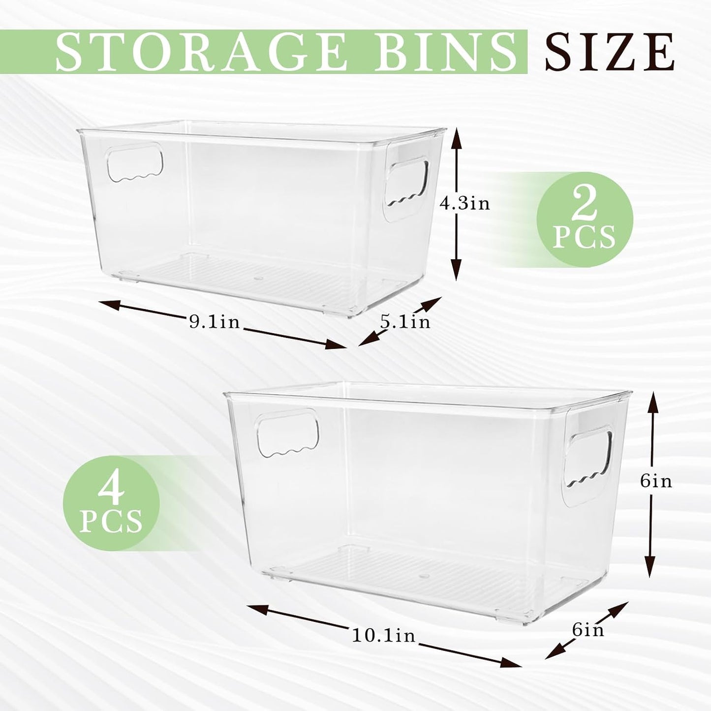 6 Pack Clear Plastic Storage Bins with Handles, Stackable Pantry Fridge Cabinet Under Sink Organizers and Storage, Multi-use Large Home Kitchen Bathroom Organization for Shelf Closet Drawer