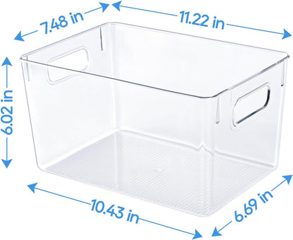 JollyPack 8 Pack Clear Plastic Storage Bins, Pantry Organizers and Storage with Handles, Clear Storage Containers for Fridge, Kitchen, Cabinet, Bathroom and Office