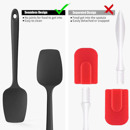 2-Piece Silicone Scraper & Spoon Spatulas: Doosu 600°F Heat Resistant Food Grade BPA Free Rubber Baking Flat Spatula Kitchen Cooking Spoonula for Mixing Scraping Folding Stirring Serving (Aqua Sky)