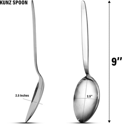 Chef Kunz Slotted Spoon | 9 Inch 18/10 Stainless Steel Silver Chef Cooking Spoons | Basting, Quenelle, Plating Spoon for Draining and Serving, Dishwasher Safe (Slotted)