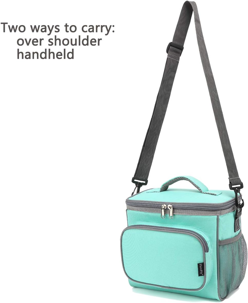 FlowFly Insulated Reusable Lunch Bag Adult Large Lunch Box for Women and Men with Adjustable Shoulder Strap,Front Zipper Pocket and Dual Large Mesh Side Pockets,Cherry - Colors B