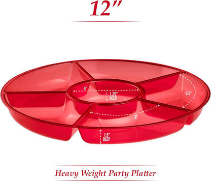 Plasticpro 6 Sectional Round Plastic Serving Tray/Platters Clear Pack of 2