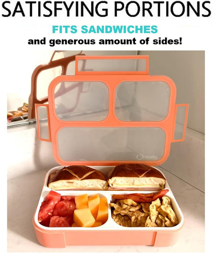 Bento Lunch Box Kids & Adults, Lunch and Snack Containers for Boys & Girls with 3 Compartments - School, Work Daycare, Meal Planning Portion Control Container, BPA-Free Boxes, Utensils, Blue 1 pack