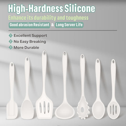 E-far Silicone Cooking Utensils Set, 7-Piece Black Heat Resistant Kitchen Utensils Set, Kitchen Nonstick Tools Spatula Ladle Spoon Pasta Server for Non-stick Cookware, Non-Toxic & Dishwasher safe