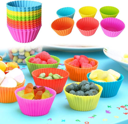 Silicone Cupcake Baking Cups, Multi Color Reusable Muffin Cup Liners, Rainbow Cupcake Wrappers, 6 Vibrant Colors (12pack(3.5x3.5x3.9 inch))