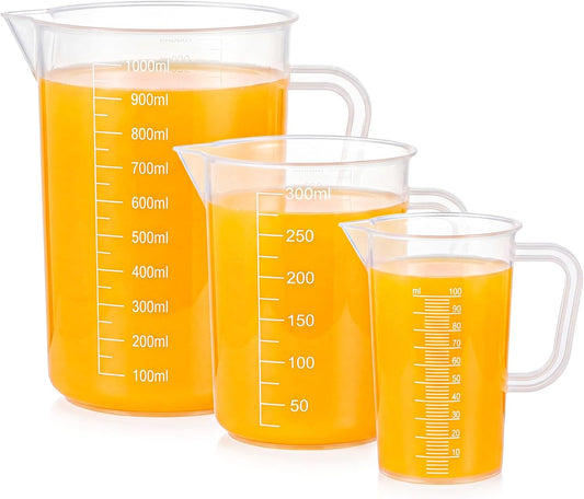 ASEVAT 3-Piece Liquid Measuring Cups Set, 100ml 300ml 1000ml Clear Plastic Measuring Cup with Spout, BPA Free Nesting Measuring Tools for Kitchen Cooking & Baking