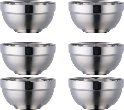 Stainless Steel Bowl Set: 500 ml Cereal Bowl, Set of 10 with Gift Box Included. Double Walled Insulated & Dishwasher Safe, Durable Deep Soup Bowl, Suitable for Home Kitchen & Child (Silver)