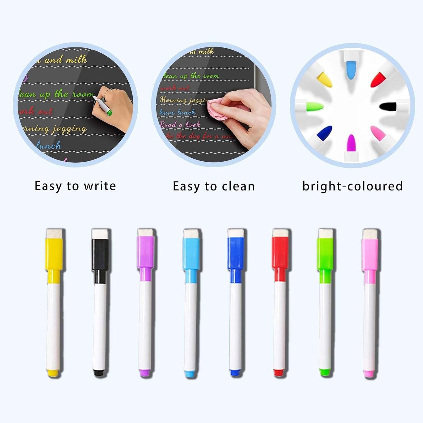 4Pcs Fridge Calendar Set, Clear Magnetic Dry Erase Daily, Weekly, Monthly Planners & Menu Board, w/ 2 Packs of 8 Markers