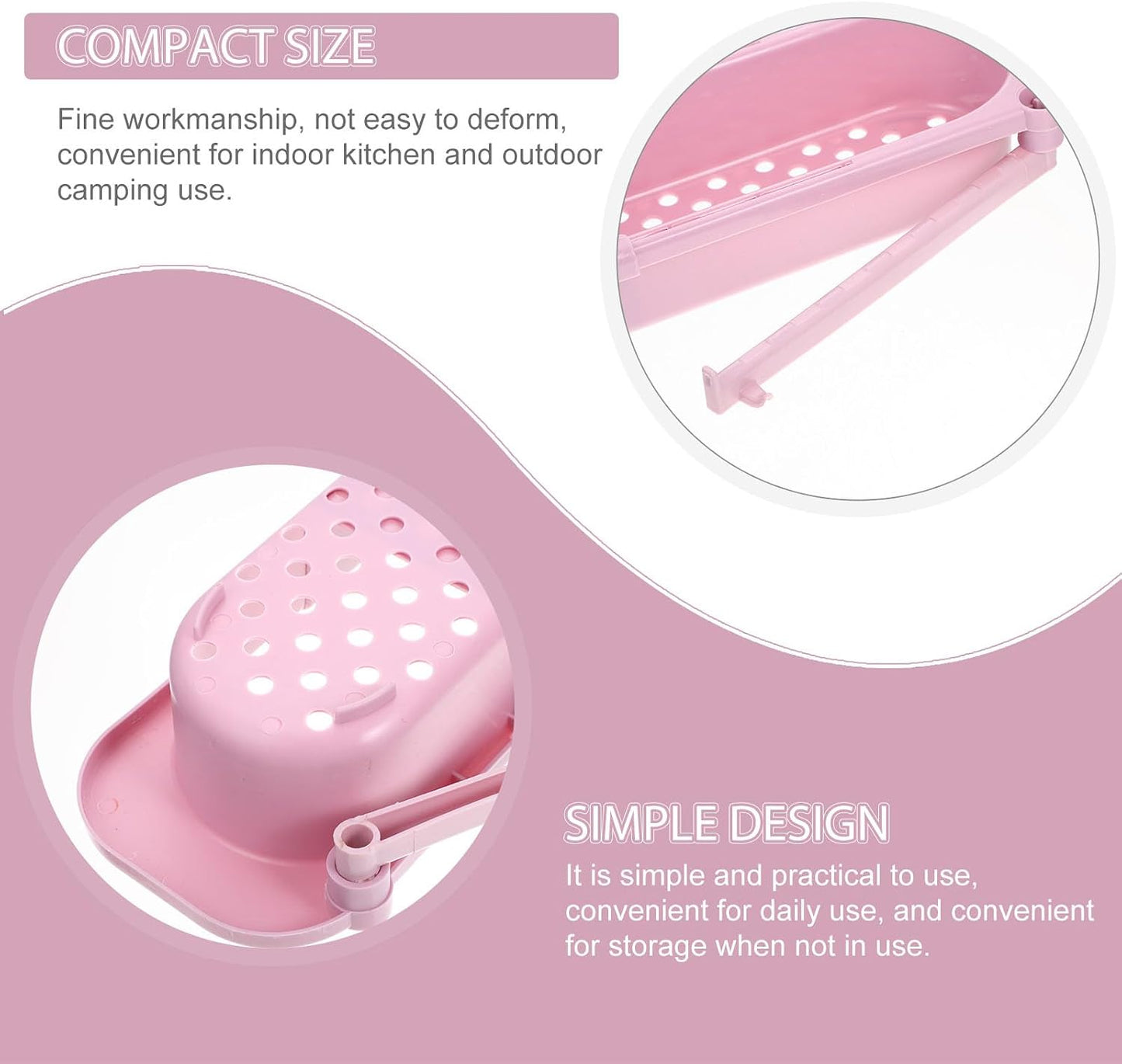 GALPADA Expandable over Sink Colander Strainer Basket, Pink Kitchen Sink Basket with Fine Mesh, Multifunctional Vegetable Washing and Dish Dry Rack for Food Drainage and Storage