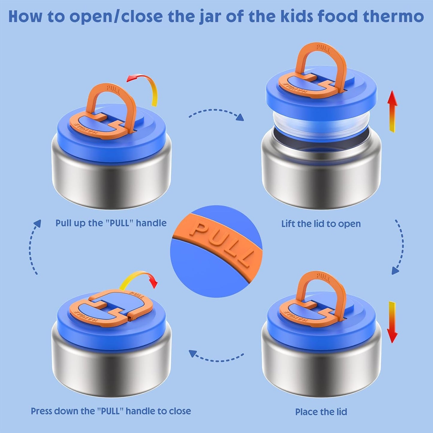 DaCool Upgraded Kids Lunch Box with Thermo for Hot Food 1400ml Child Bento Box for Kids with 5oz Small Thermo for Boys Girls with Fork Spoon Leakproof for Dining Out School Work Picnic, Blue