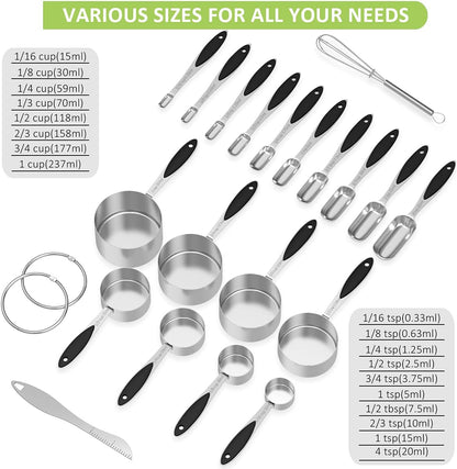 Measuring Cups and Spoons - Wildone Stainless Steel 20 Piece Stackable Set, Includes 8 Measuring Cups, 10 Measuring Spoons, 1 Leveler & 1 Whisk, for Dry and Liquid Ingredient