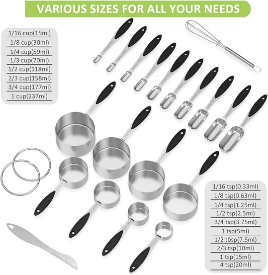 Measuring Cups and Spoons - Wildone Stainless Steel 20 Piece Stackable Set, Includes 8 Measuring Cups, 10 Measuring Spoons, 1 Leveler & 1 Whisk, for Dry and Liquid Ingredient