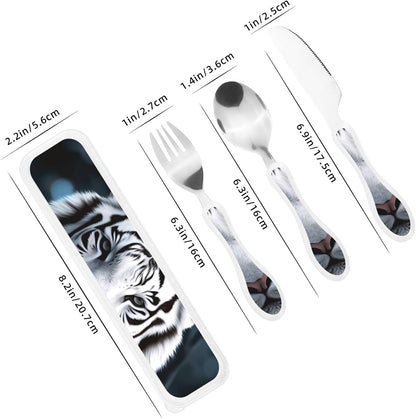 3-Piece Kids Silverware Set With Storage Case, Stainless Steel Reusable Children Safe Knife Spoon Fork Set Dolphin Children Flatware Set For Kids Lunch Box