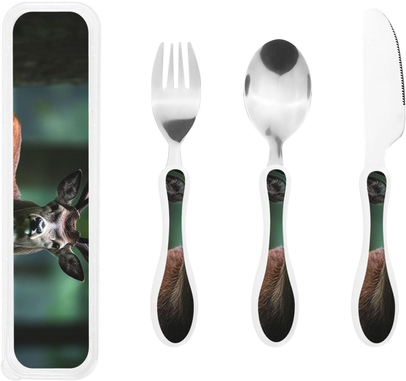 3-Piece Kids Silverware Set With Storage Case, Stainless Steel Reusable Children Safe Knife Spoon Fork Set Blue Active Girl Running Sunset Children Flatware Set For Kids Lunch Box - Colors B