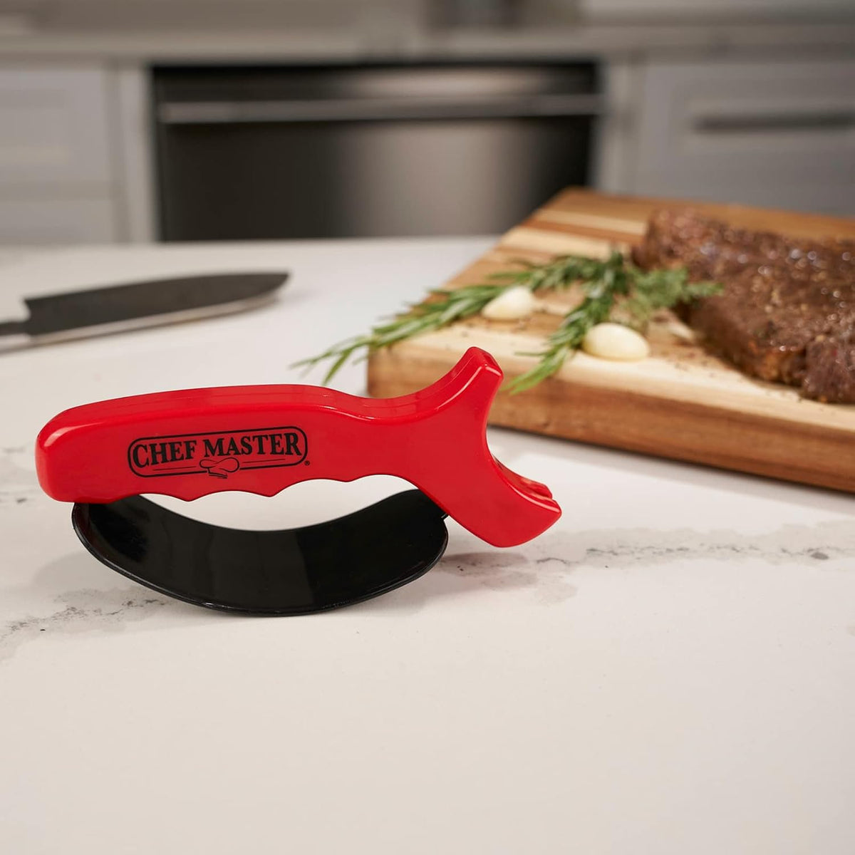 Hand-Held Kitchen Knife Sharpener for Chef Knives – Professional Grade Tool with Reversible Carbide Blades, Stainless Steel & Safety Finger Guard - Knife Sharpening Use by Chef Master 90015