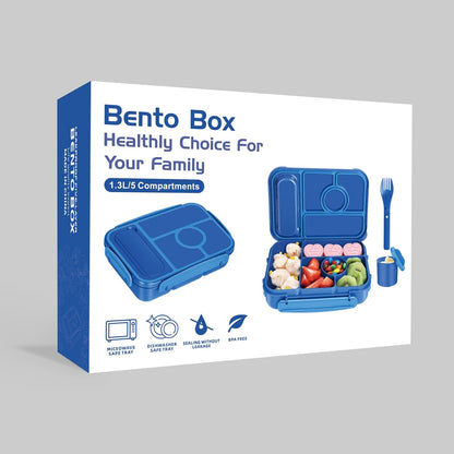 Amathley Bento Box Adult Lunch Box Kids,Lunch Containers for Adults/Kids/Toddler,5 Compartments Bento Lunch Box with Sauce Vontainers,Microwave & Dishwasher & Freezer Safe,BPA-Free (Blue)