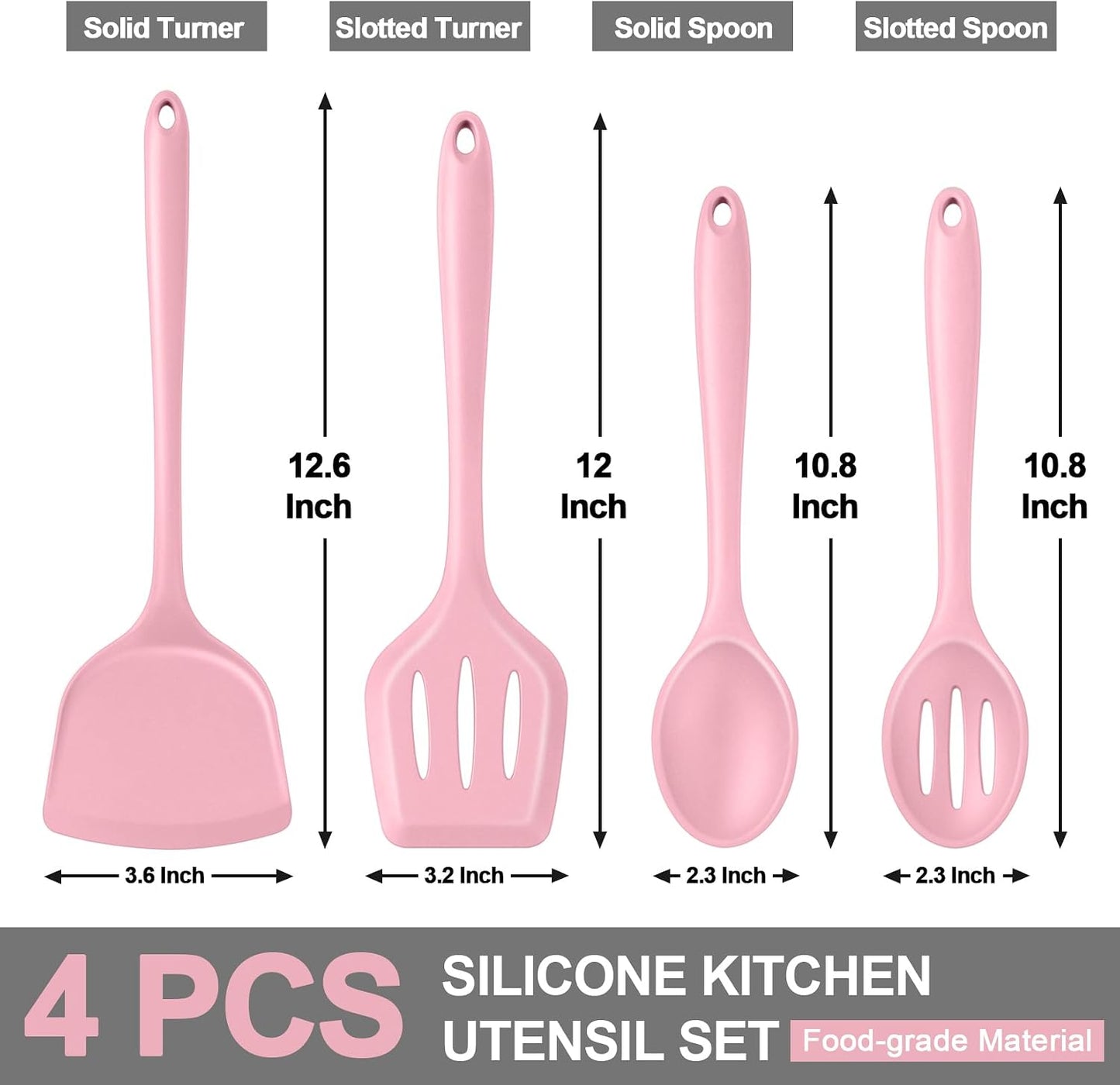 P&P CHEF Kitchen Utensil Set, 4 Pieces Non-stick Silicone Cooking Utensils, Heat-resistant Slotted Solid Spoon Turner for Frying, Mixing, Serving, Non-toxic & Easy to Clean, Blue