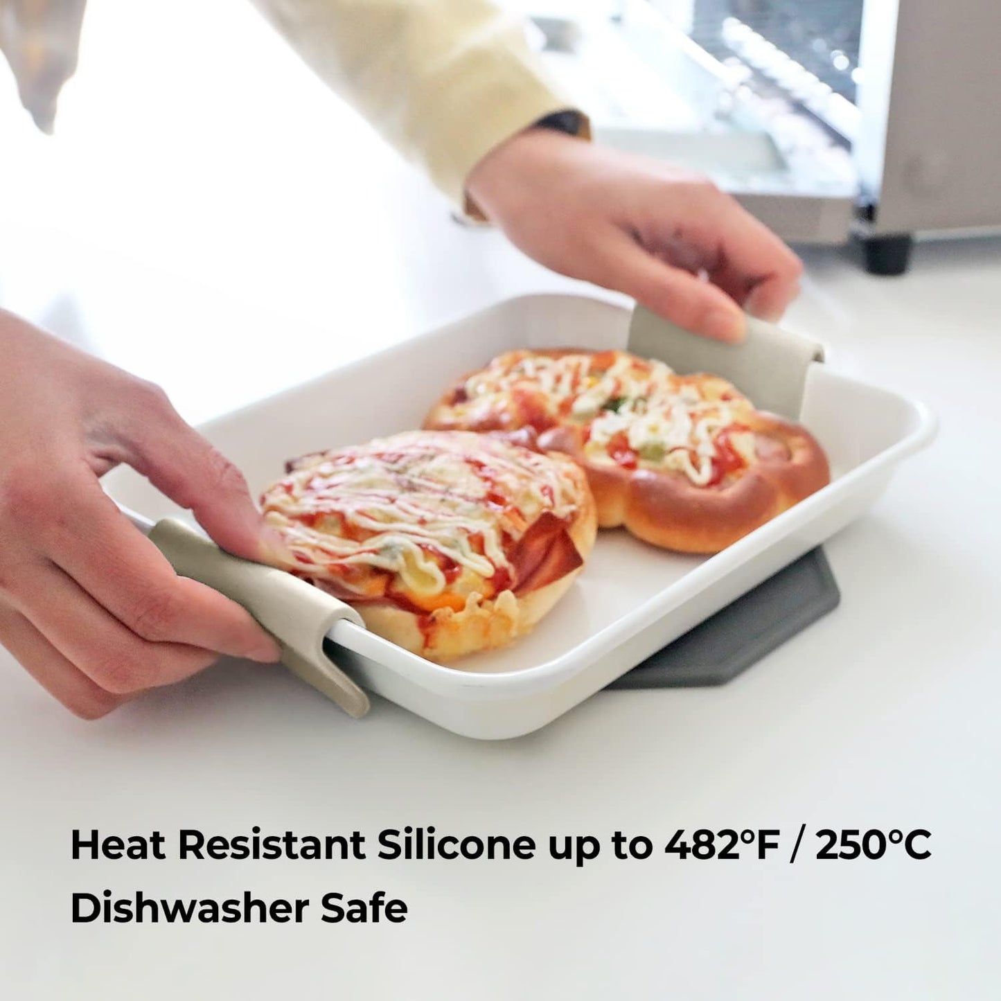 Carrotez Silicone Pot Holders, Heat Resistant Pot Handle Covers for Kitchen, Accessories for Cast Iron or Ceramic Dutch Ovens, 1 Pair (2 pcs) - Cream