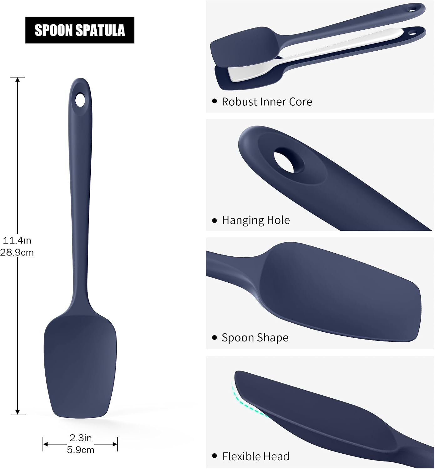 2-Piece Silicone Scraper & Spoon Spatulas: Doosu 600°F Heat Resistant Food Grade BPA Free Rubber Baking Flat Spatula Kitchen Cooking Spoonula for Mixing Scraping Folding Stirring Serving (Aqua Sky)
