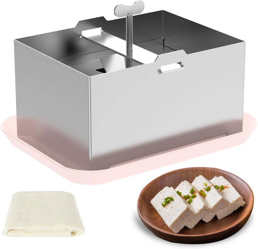 Tofu Press Stainless Steel, Paneer Maker, DIY Tofu Maker Stainless Steel with Presser Towel & Drip Tray,for 2 Pounds Firm Tofu, Cheese, Paneer, Dishwasher Safe